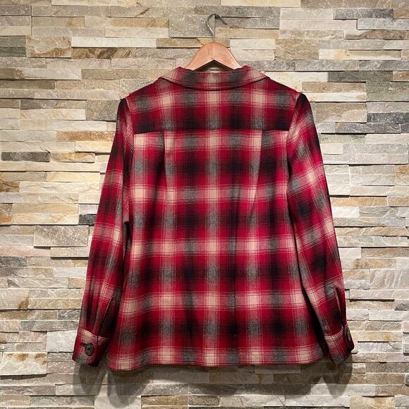 Vintage Pendleton P Large Wool Shirt Jacket | Red Black Plaid Virgin Wool NWOT - Picture 4 of 8